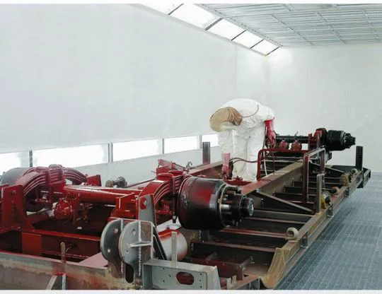 Internal view of a pressurized booth for trailer painting