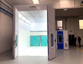 Internal view of the pressurized oven booth for painting-drying of forklifts
