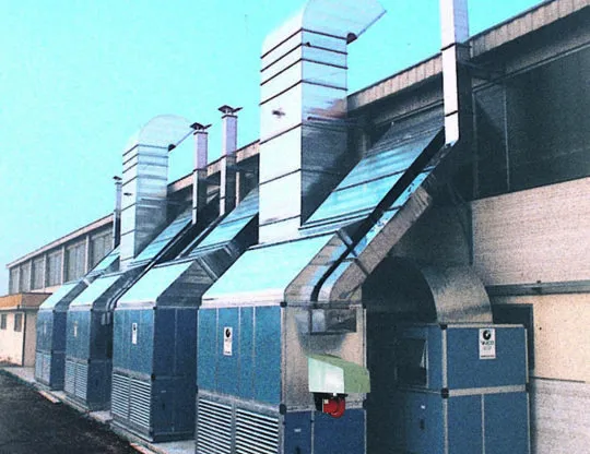 N. 4 air inlet groups to the 4 plenums and N. 4 suction groups from the grid area with dry filtering system