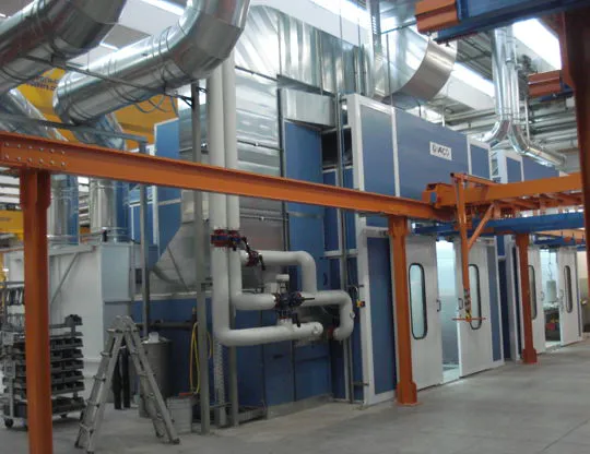 Cabina di verniciatura a liquido pressurizzata con sistema di riscaldamento ad acqua calda