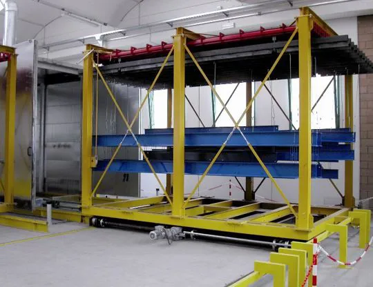 Carrello motorizzato con pezzi appesi alle bilancelle Lu 7.000 mm – portata 5.000 kg
