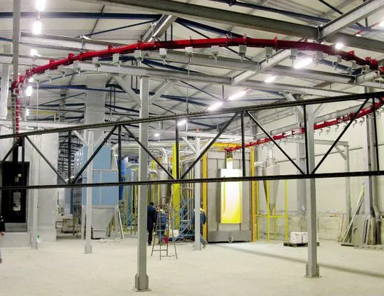 Particolare di curva monorotaia per pezzi L=12.000 mm