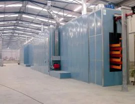 Polymerization oven with air curtains pre-chamber. T = 200 ° C. V = 2 m / 1 '