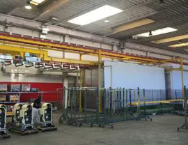 Powder coating plant with overhead conveyor with two parallel lines for pieces up to 8,000 mm in length