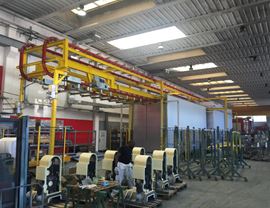 Powder coating plant with overhead conveyor with two parallel lines for pieces up to 8,000 mm in length